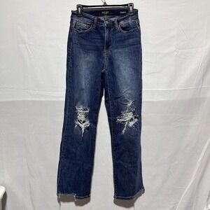 Judy Blue Women's Jeans Straight Fit Pockets Distressed Casual Denim‎ Blue 7/28